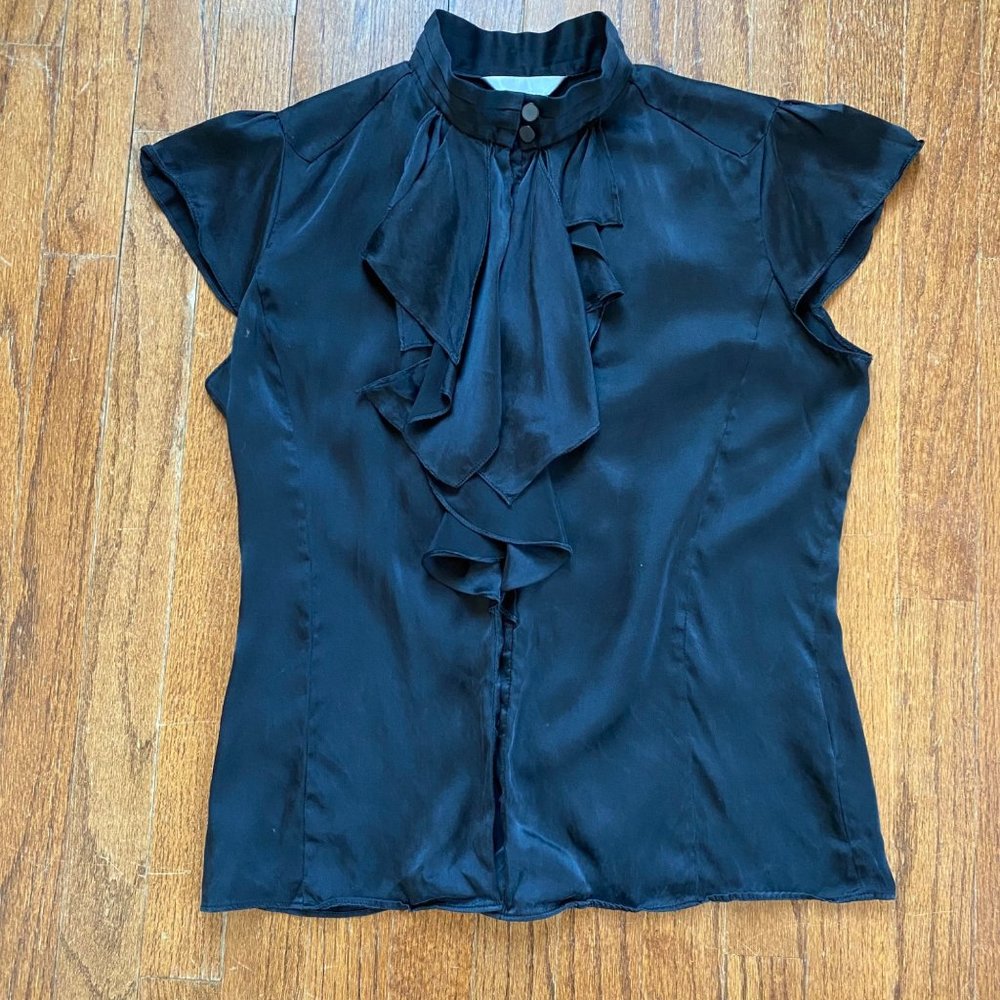 Zoa Blouse Ruffle Front Fitted Sexy Secretary Shirt Silk Career Career Sz Medium - Picture 8 of 12